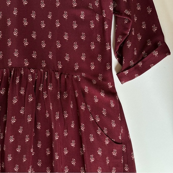 Garnet Hill Maroon Midi Dress with Cream Accents - Picture 2 of 15